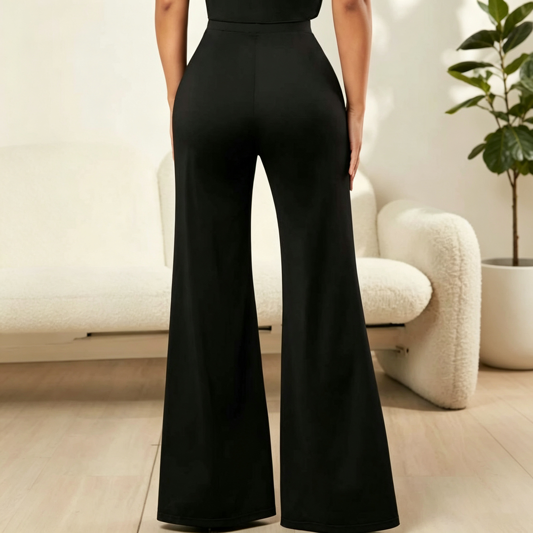 Lace Panel High Waist Flared Pants