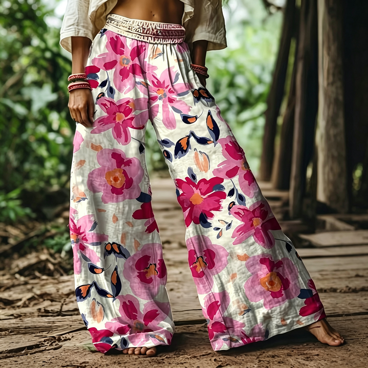 Ethnic Floral Print Palazzo Trousers
