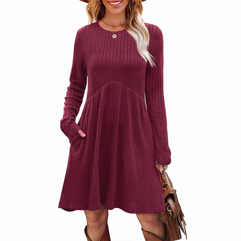 Ribbed Knit Dress With Side Pockets