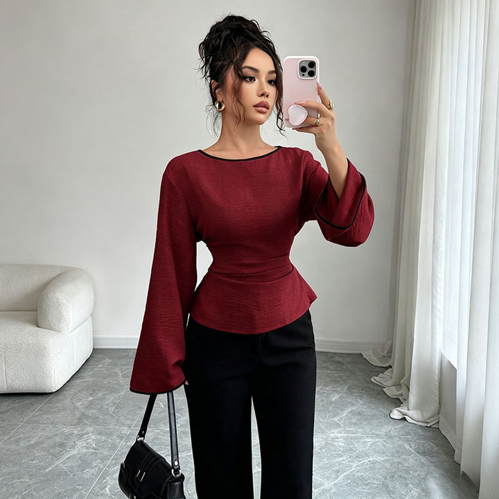 Waist Tie Flared Sleeve Solid Top
