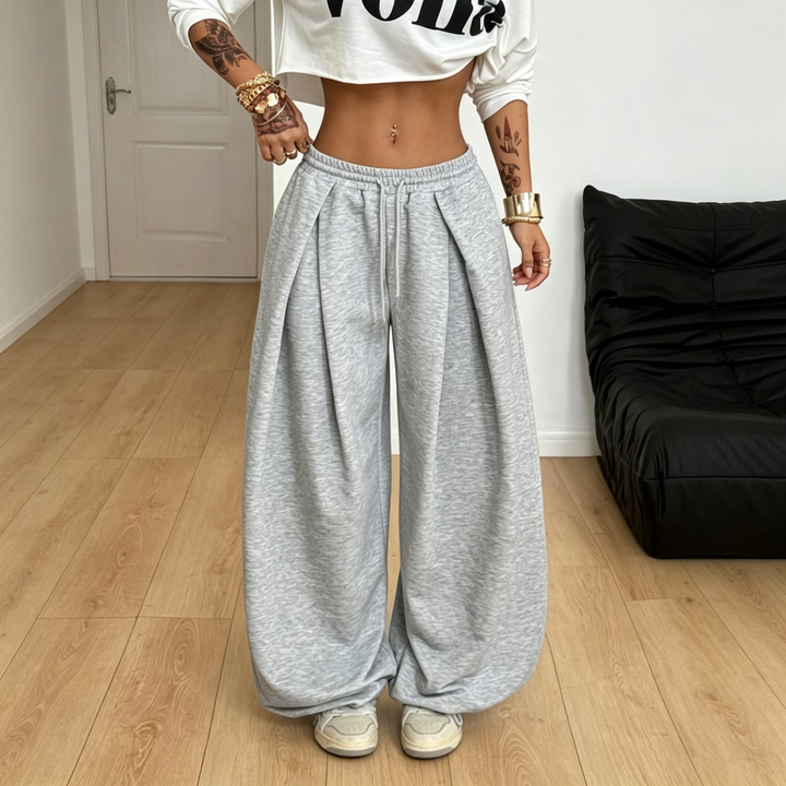 Women Elastic Waist Baggy Wide Leg Pants