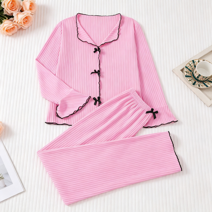 Ruffle Trim Bow Sleepwear Set