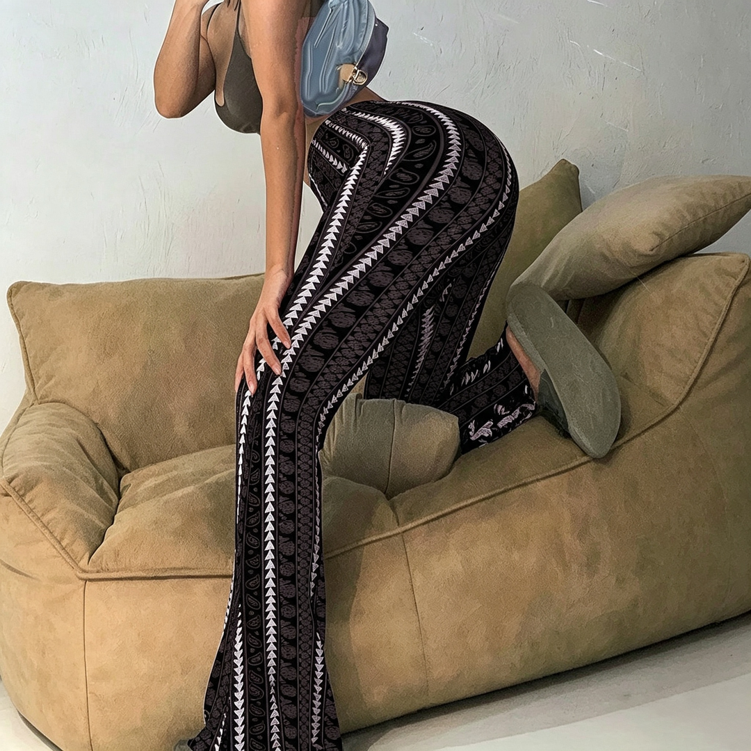 Geometric Print High‑Waist Flare Pants
