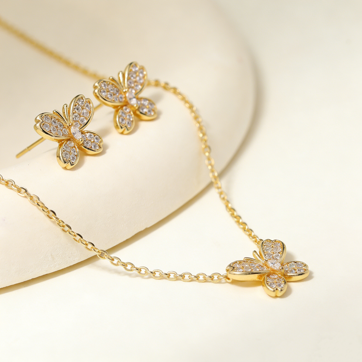 Exquisite Gold Necklace &amp;amp; Earring Set Sparkle—Effortlessly Yours.