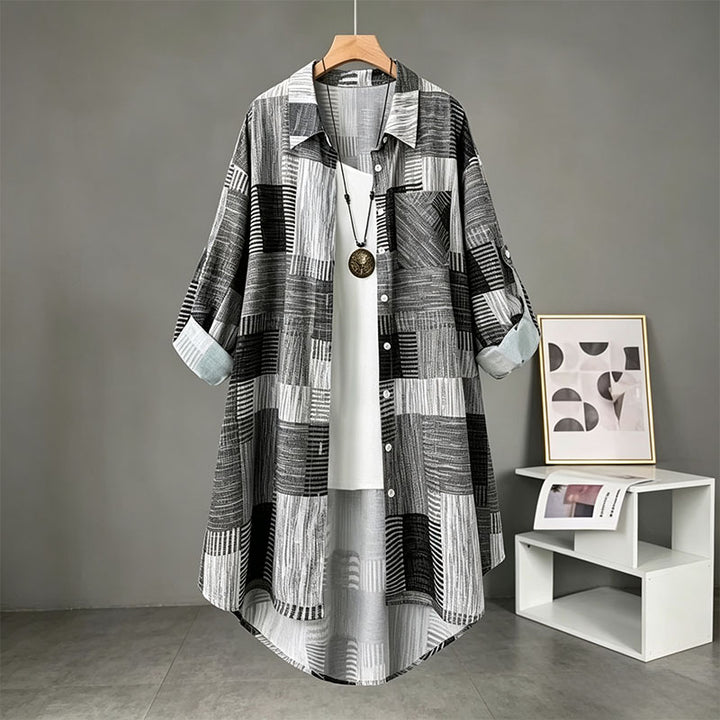 Patchwork plaid long-sleeved cardigan