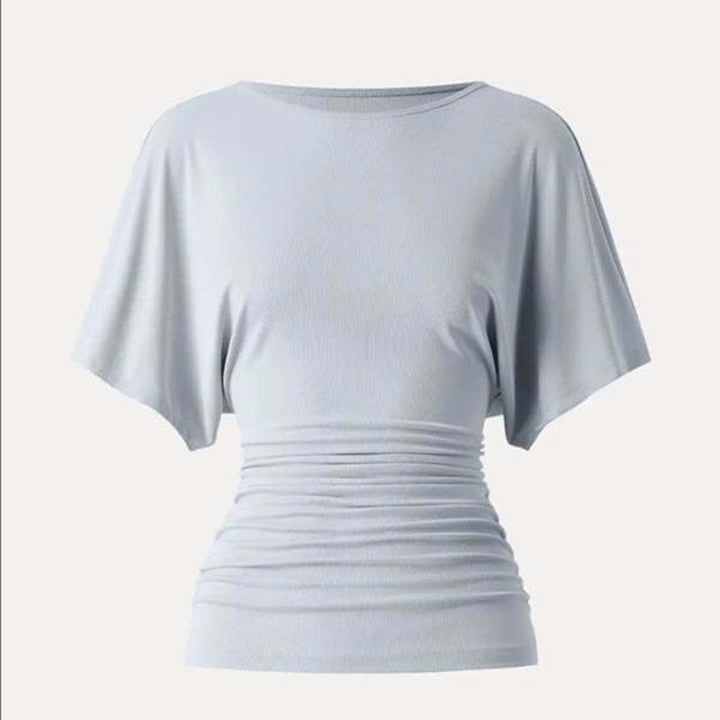 Boat neck batwing sleeve side collar top