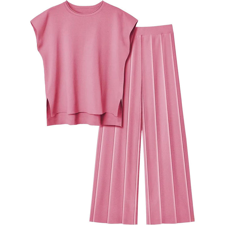 Sleeveless top and wide-leg trousers two-piece set