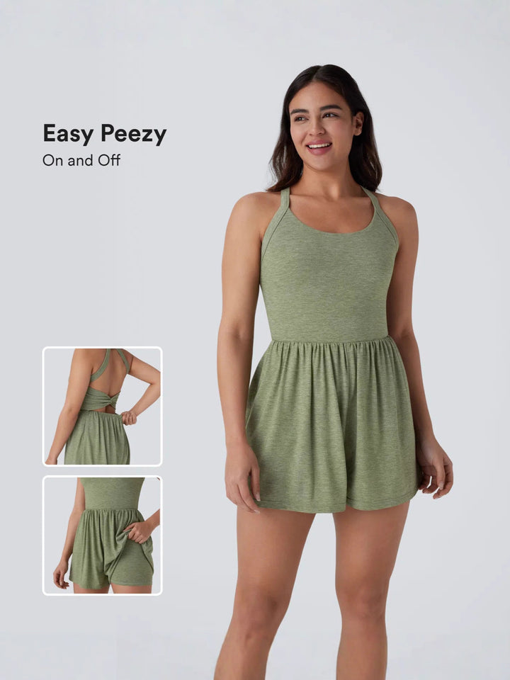 Active Romper, Easy On/Off Sleeveless One-Piece with Built-In Shorts
