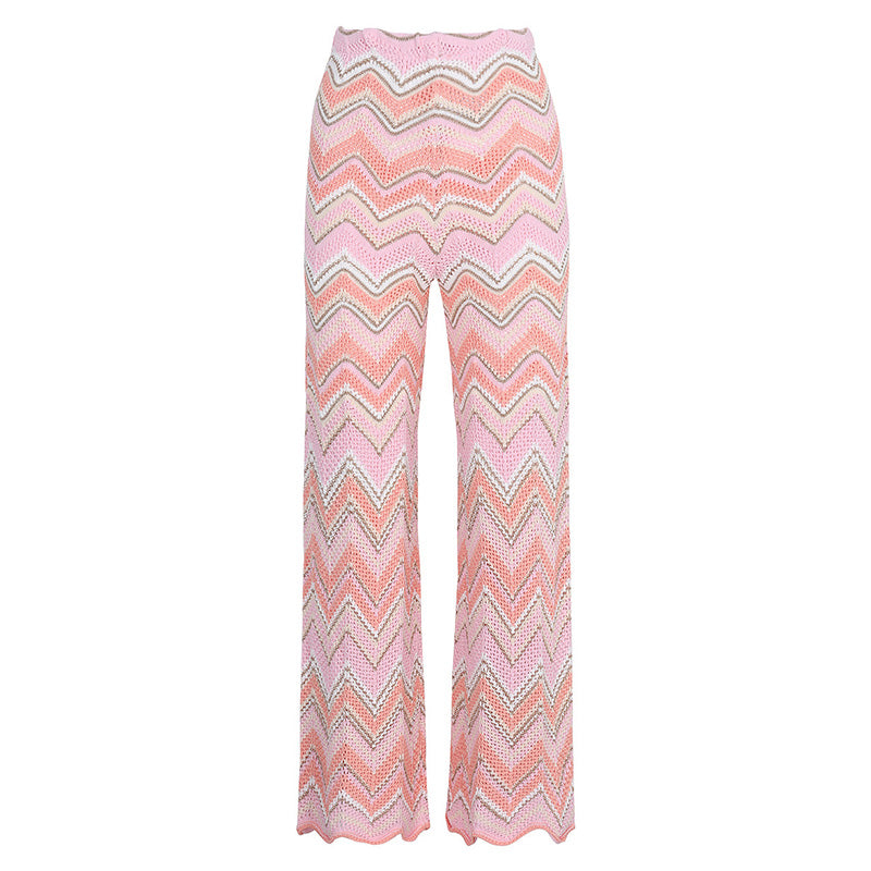 Casual wavy knit sleeveless vest and pants