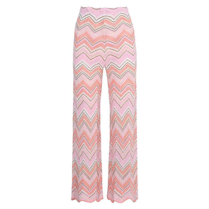 Casual wavy knit sleeveless vest and pants
