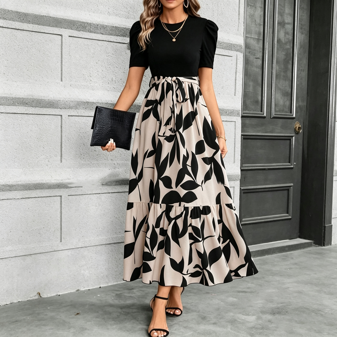 Tie Waist Patchwork Long Maxi Dress