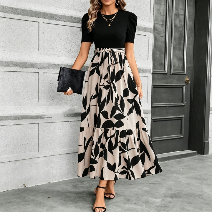 Tie Waist Patchwork Long Maxi Dress