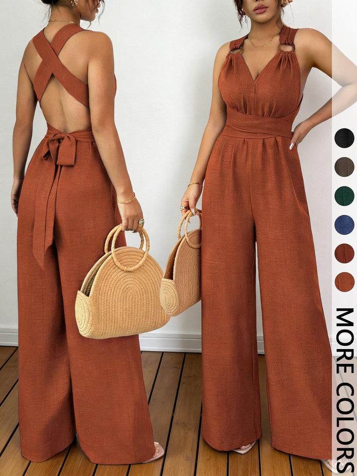 Rust Crisscross Back Wide-Leg Jumpsuit