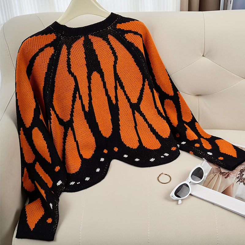 Butterfly-pattern knitted cardigan