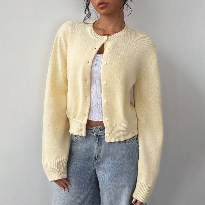 Crew Neck Button Down Knit Cardigan