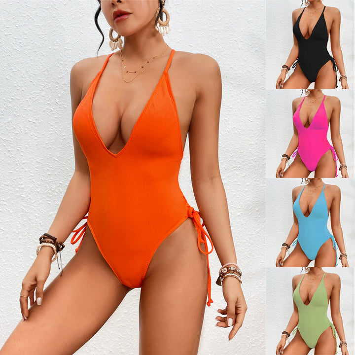 Control Sexy Deep V One Piece Swimsuit Women with Tie Sides