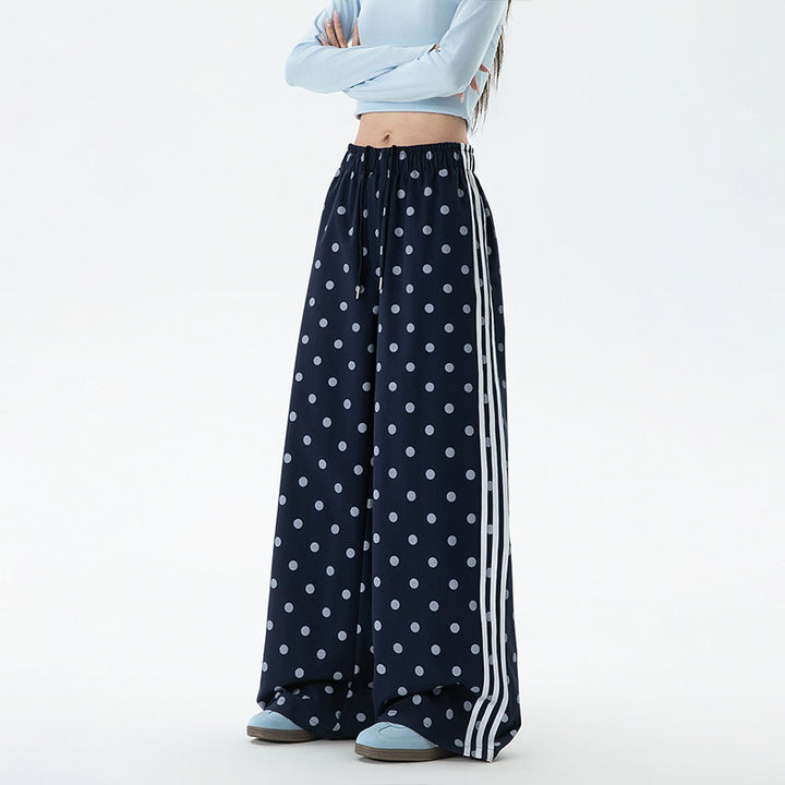 Polka-dot wide-leg athletic pants