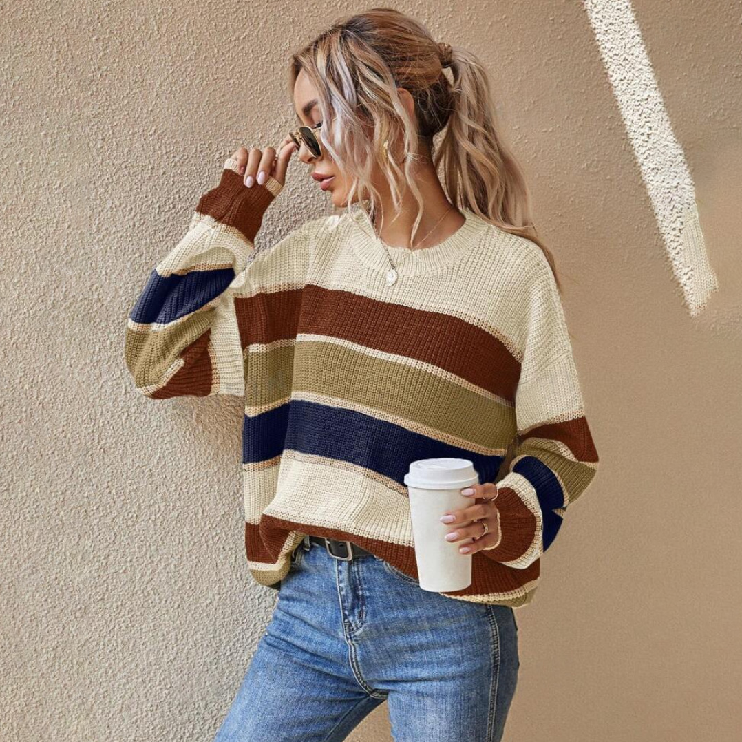 Women Loose Striped Knit Sweater Top