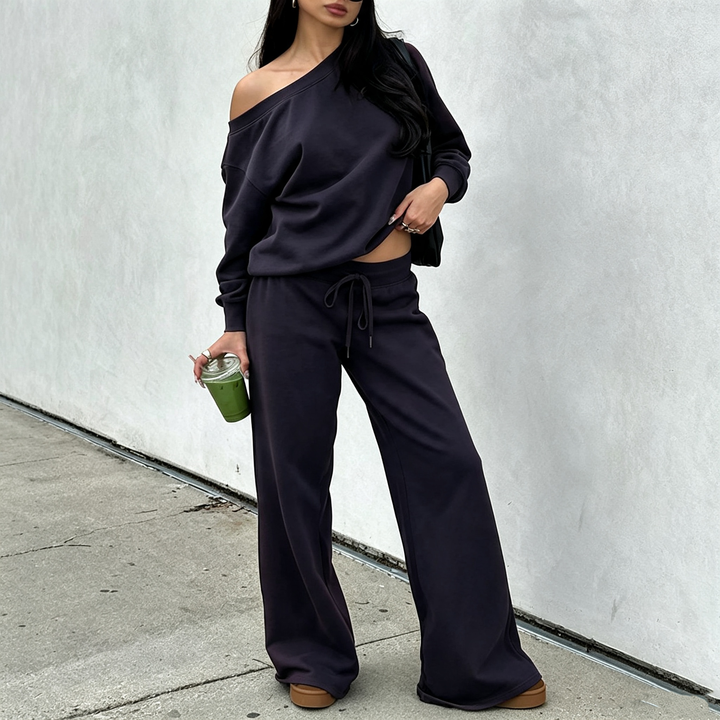 Off-shoulder sporty two-piece set