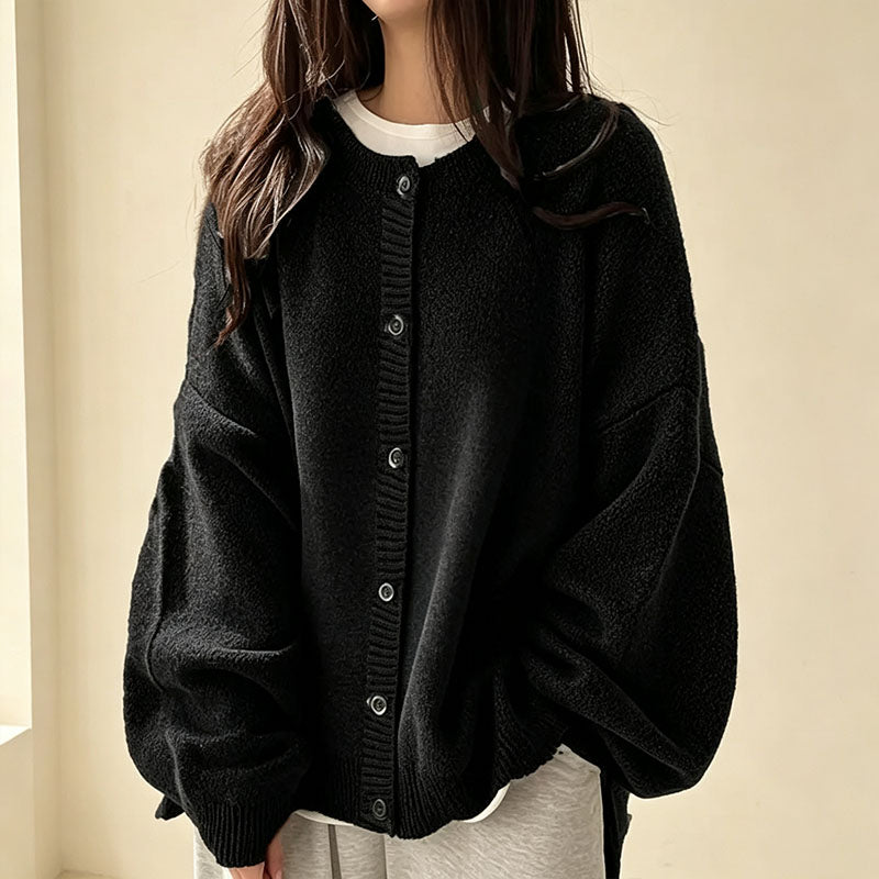 Solid-color casual knit cardigan