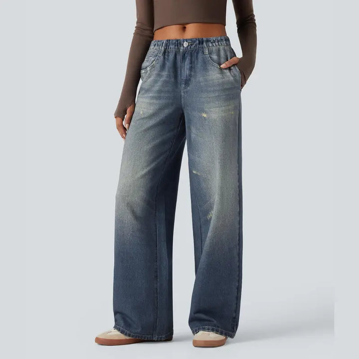 Mid Rise Denim Print Casual Jeans with Pockets | 90s Relaxed Fit Gradient Denim Pants