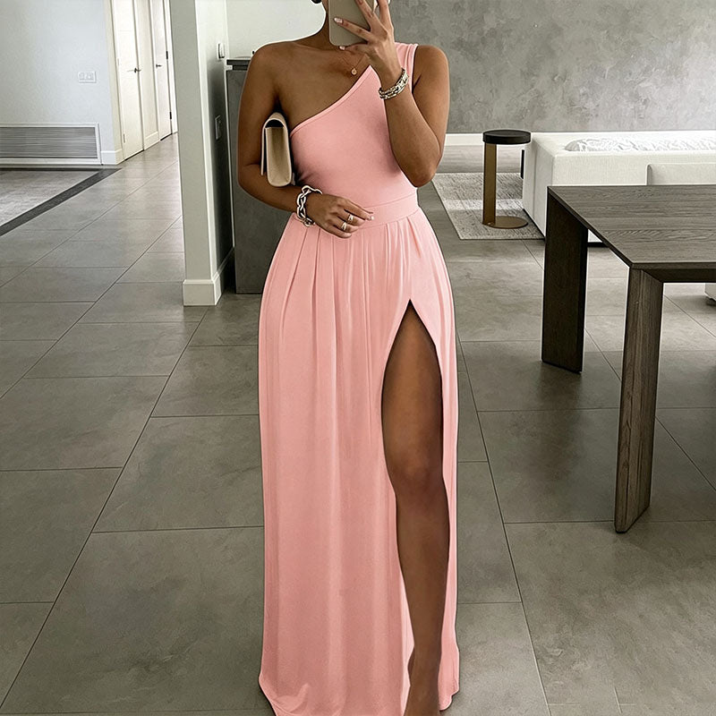 One-shoulder maxi dress with a side slit