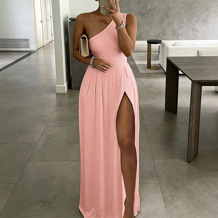 One-shoulder maxi dress with a side slit