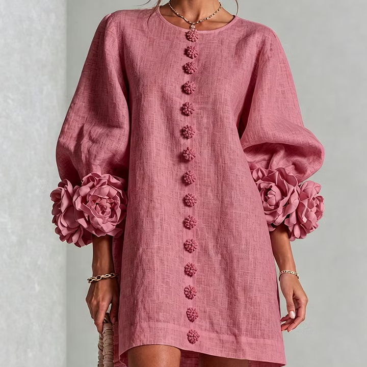 Floral-cuff puff-sleeve mini dress