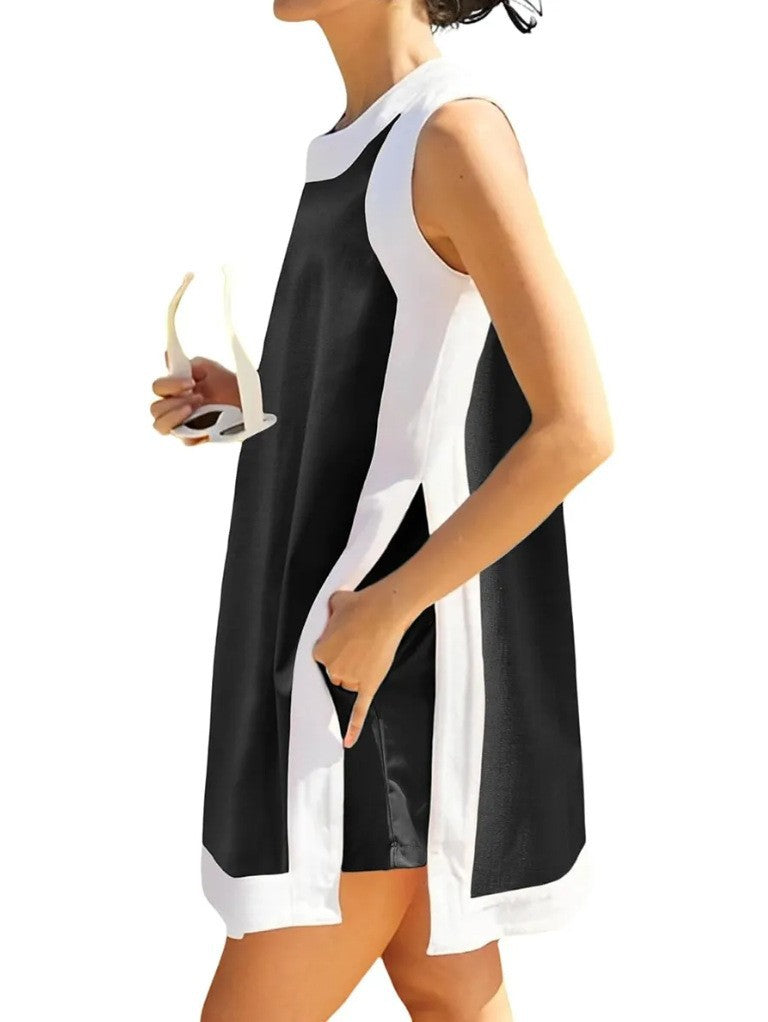 Pink &amp;amp; White Colorblock Terry Cloth Sleeveless Shift Dress