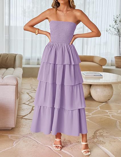 Women Summer Maxi Dress 2026 Casual Boho Sleeveless Spaghetti Strap Smocked Tiered Long Beach Sundresses