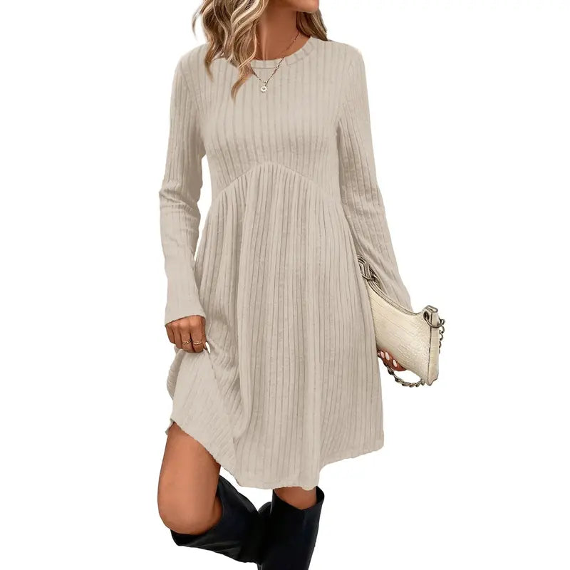 Ribbed Knit Dress With Side Pockets
