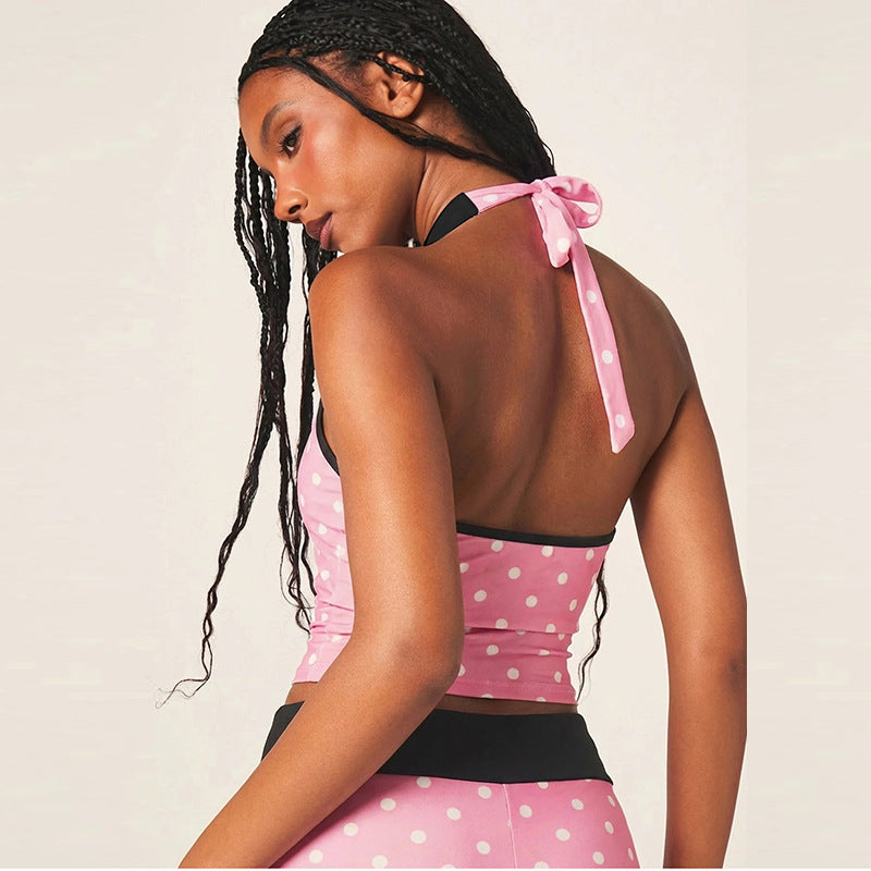 Polka Dot Halter Crop Top and Shorts Two-Piece Set