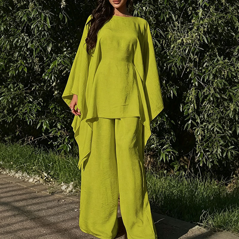 Batwing-sleeve top and wide-leg trousers two-piece set