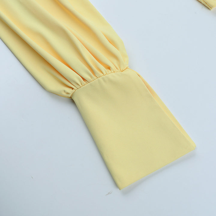 Yellow Ruched Long Sleeve Shirt Mini Dress