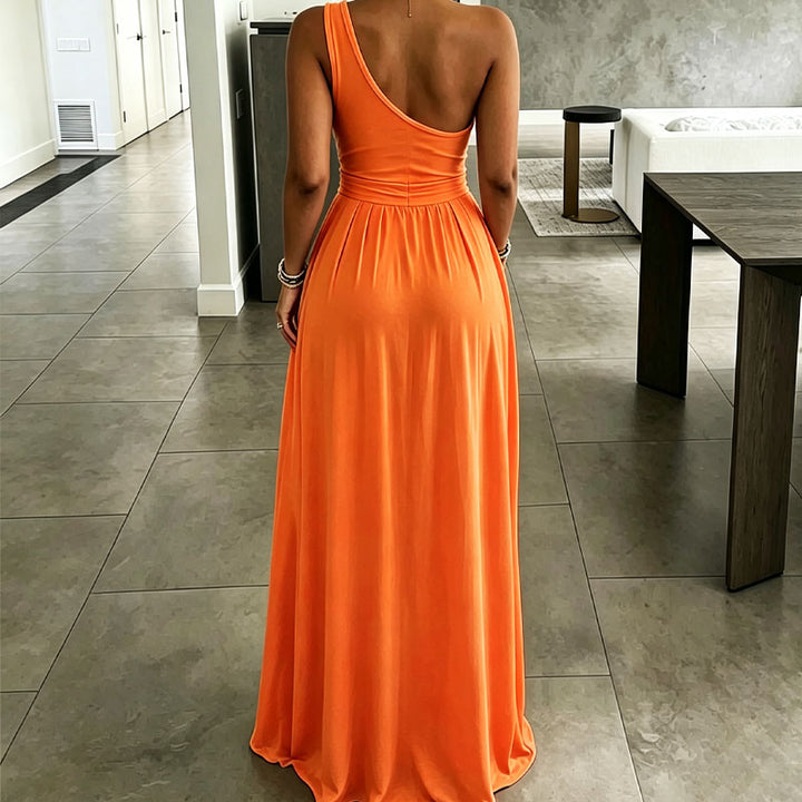 One-shoulder maxi dress with a side slit