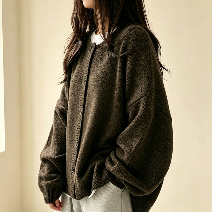 Solid-color casual knit cardigan