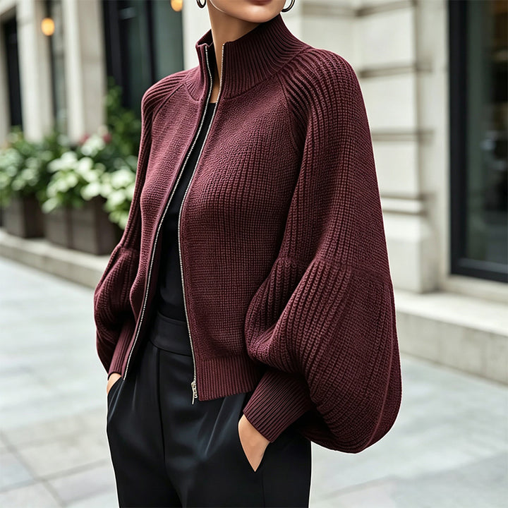 Cropped Zip-Up Knit Cardigan