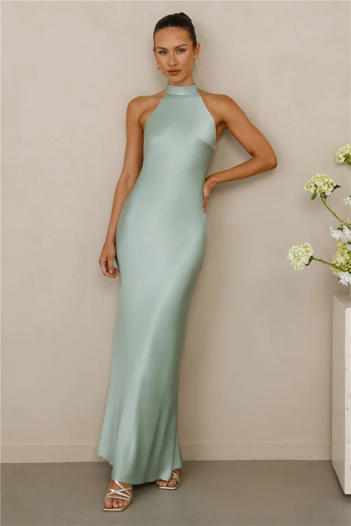 Halter Neck Satin Maxi Dress | Elegant Mermaid Evening Gown
