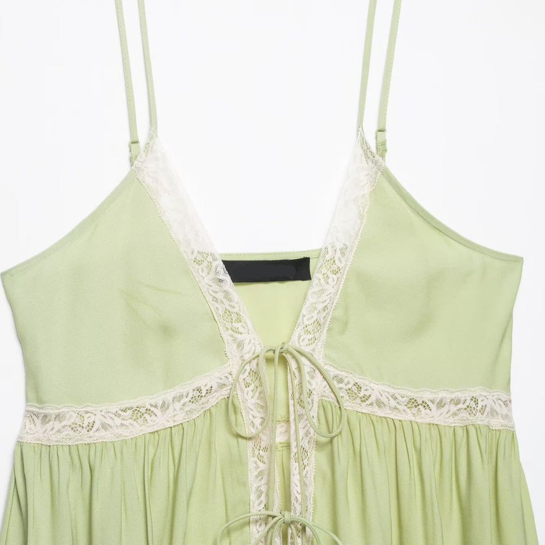 Women V-Neck Lace Spliced Spaghetti Strap Top