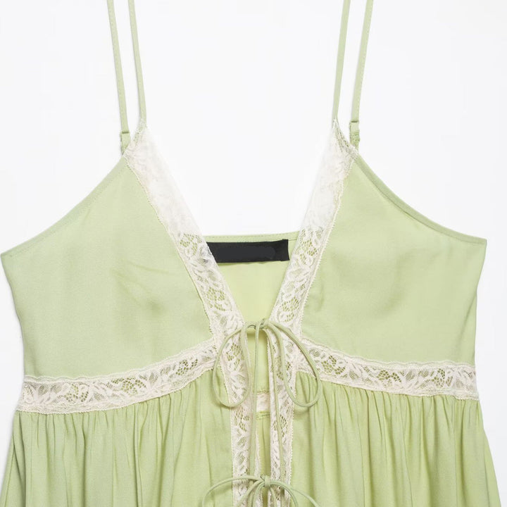 Women V-Neck Lace Spliced Spaghetti Strap Top