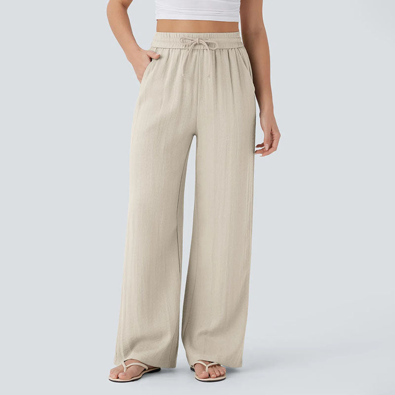 High-waisted  wide-leg pants with drawstring