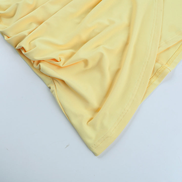 Yellow Ruched Long Sleeve Shirt Mini Dress