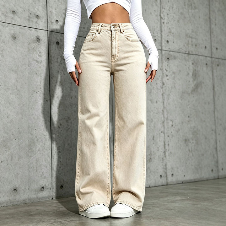 High-waisted plus-size straight-leg trousers