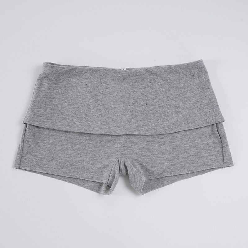 Off Shoulder Long Sleeve Crop Top Fold-Over Shorts Two-Piece Set