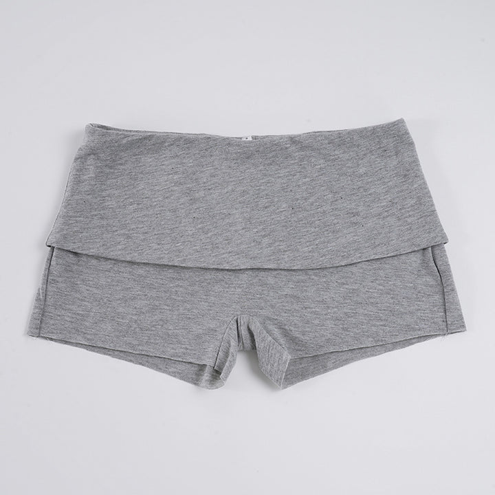 Off Shoulder Long Sleeve Crop Top Fold-Over Shorts Two-Piece Set
