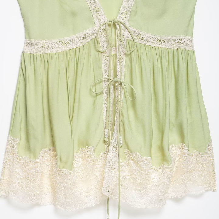 Women V-Neck Lace Spliced Spaghetti Strap Top