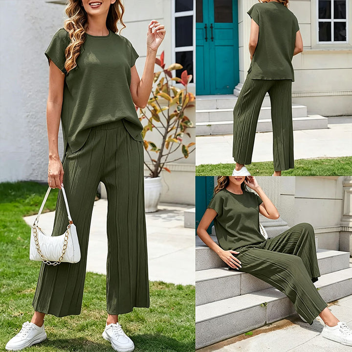 Sleeveless top and wide-leg trousers two-piece set