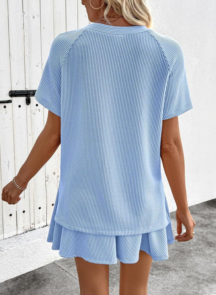 Blush Ribbed 2-Piece Short Sleeve Top &amp;amp; Skirt Set