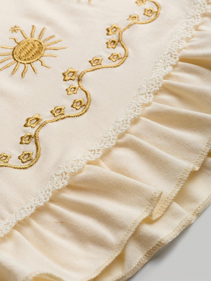 Embroidered Lace Trim Cami Top, Boho Peplum Spaghetti Strap Tank