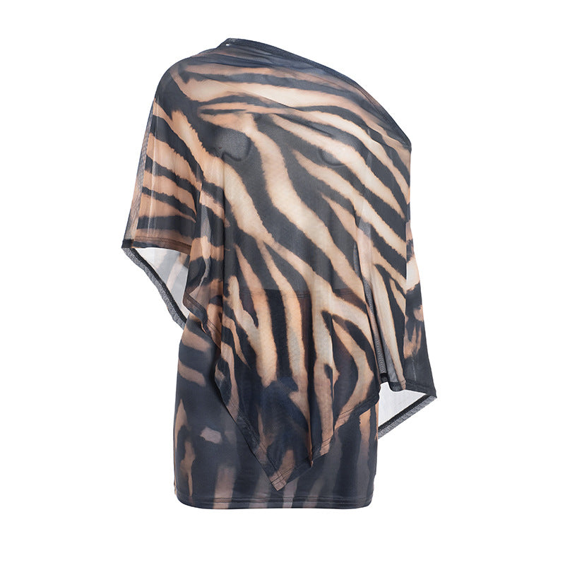 Abstract Print Mesh Off-Shoulder Two-Piece Mini Dress Set